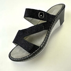 Alegria Black Glitter Platform Wedge Sandals Glitterati Size 41 womens sparkle